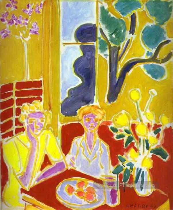 Deux filles sur fond jaune et rouge 1947 fauvisme abstrait Henri Matisse Peintures à l'huile